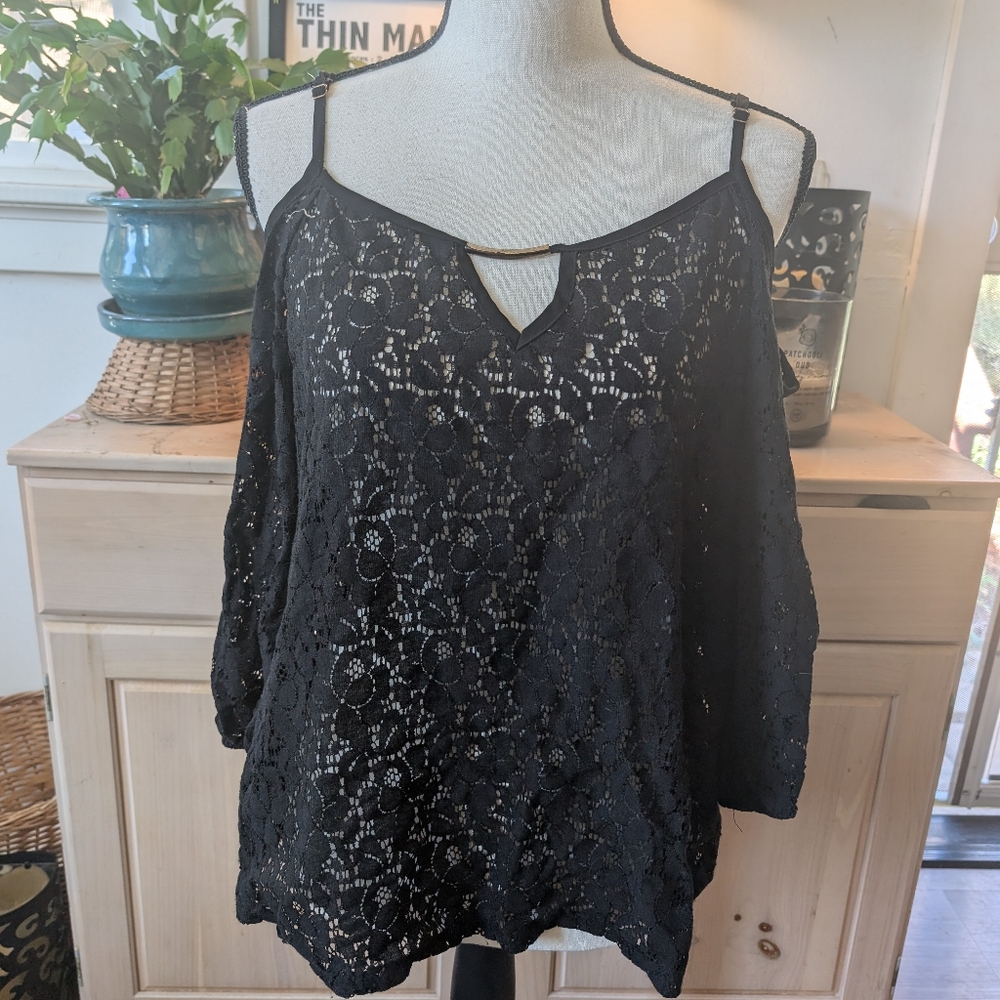 Elegant Black See Through  Lace Women's Top